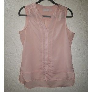 New York & Co Sz Small Relaxed Fit Pale Pink Chiffon Sleeveless Top Blouse Shirt